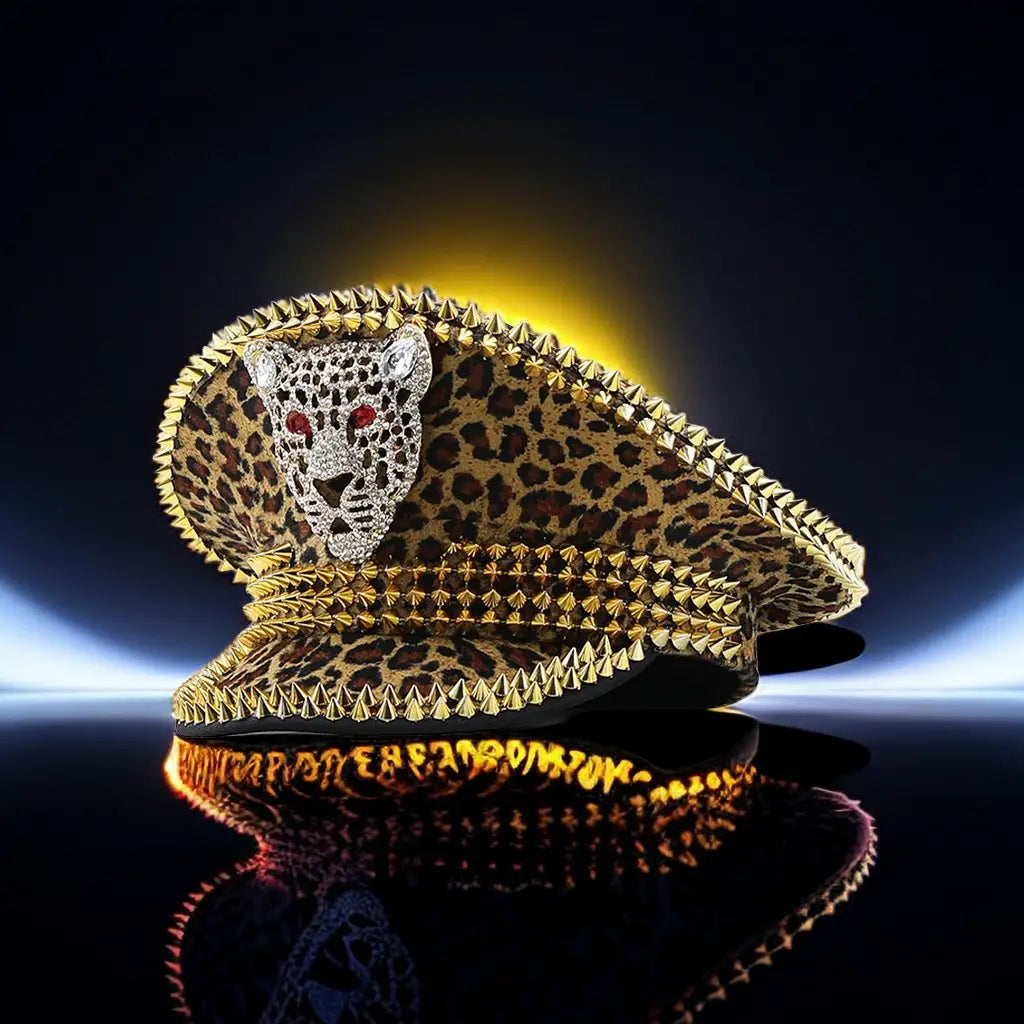 Women’s Large Round Leopard Rivet Hat Ball Punk Hip Hop Hat