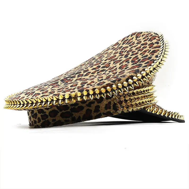 Women’s Large Round Leopard Rivet Hat Ball Punk Hip Hop Hat