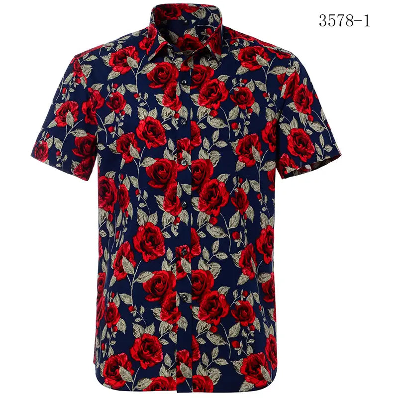 Printed short-sleeved shirt men’s European beach