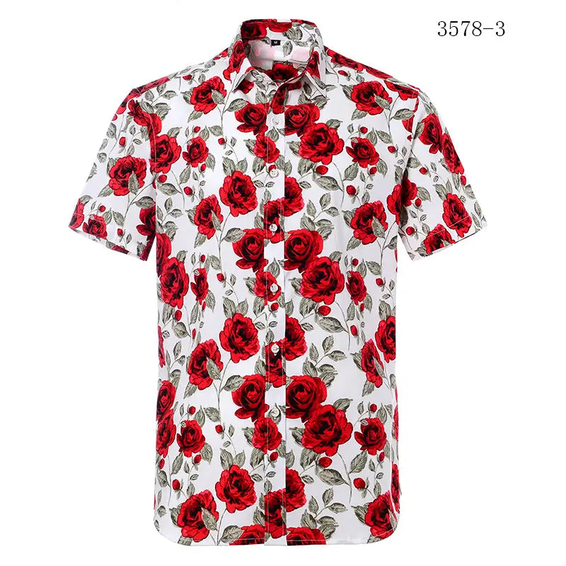 Printed short-sleeved shirt men’s European beach