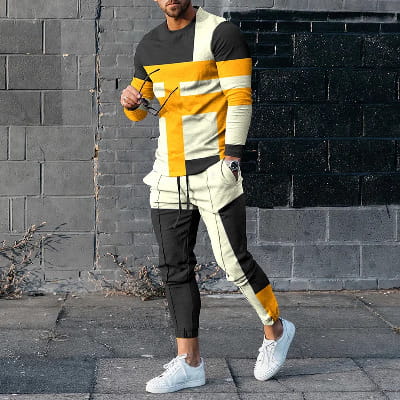 Round Neck Long Sleeve T-shirt Trousers Suit Men
