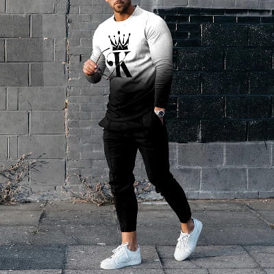 Round Neck Long Sleeve T-shirt Trousers Suit Men