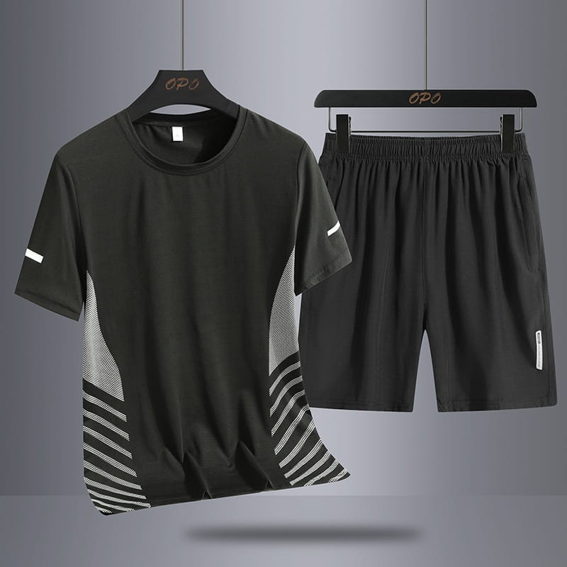 Summer Middle-aged And Elderly Men’s Suit Ice Silk Quick-drying Thin Round Neck T-shirt Loose Short Sleeve Shorts