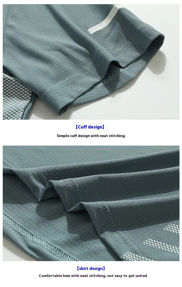 Summer Middle-aged And Elderly Men’s Suit Ice Silk Quick-drying Thin Round Neck T-shirt Loose Short Sleeve Shorts