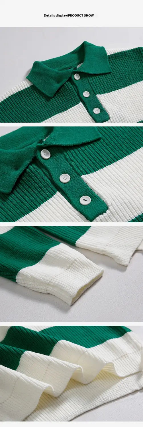 Striped Polo Sweater Men’s Autumn And Winter Lapel