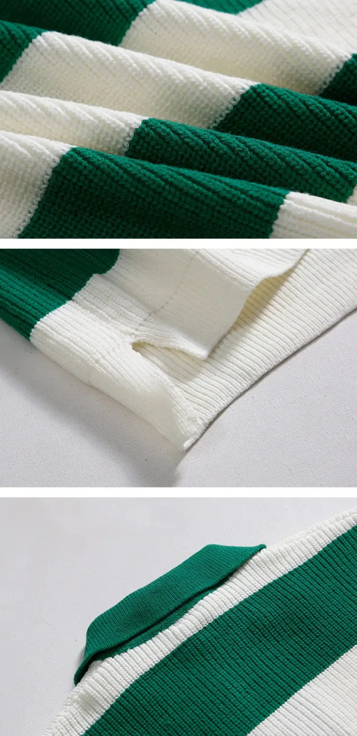 Striped Polo Sweater Men’s Autumn And Winter Lapel