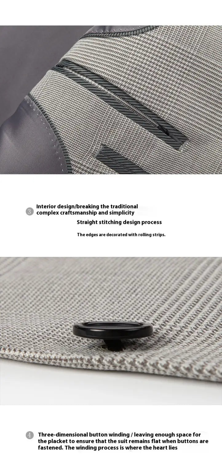 Men’s Suit Slim Fit Business Casual Gray Lattice Pattern Three-piece Suit