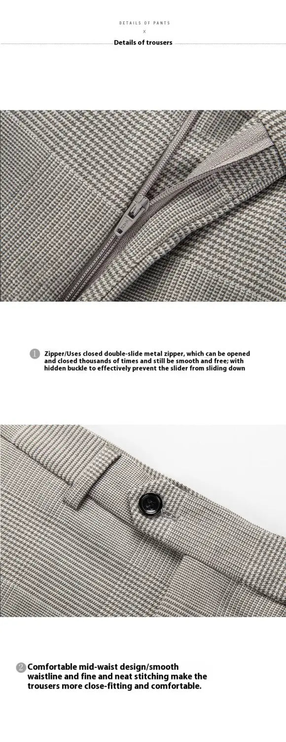 Men’s Suit Slim Fit Business Casual Gray Lattice Pattern Three-piece Suit