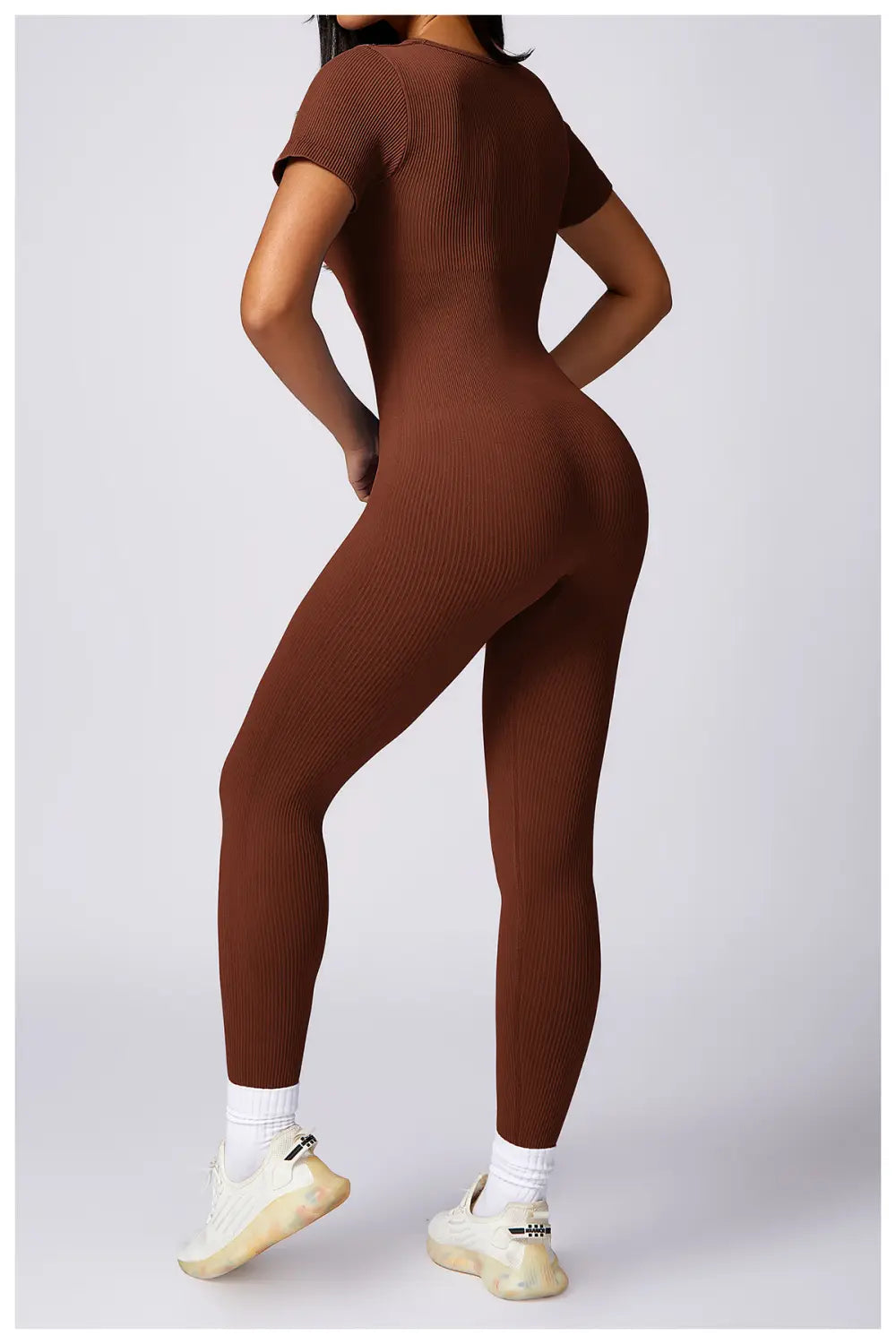 Women’s Tight Seamless Back One-piece High-strength Thread Short-sleeved Fitness Sports Jumpsuit