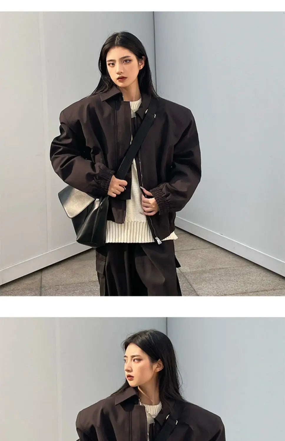 Brown Lapel Jacket Coat For Women