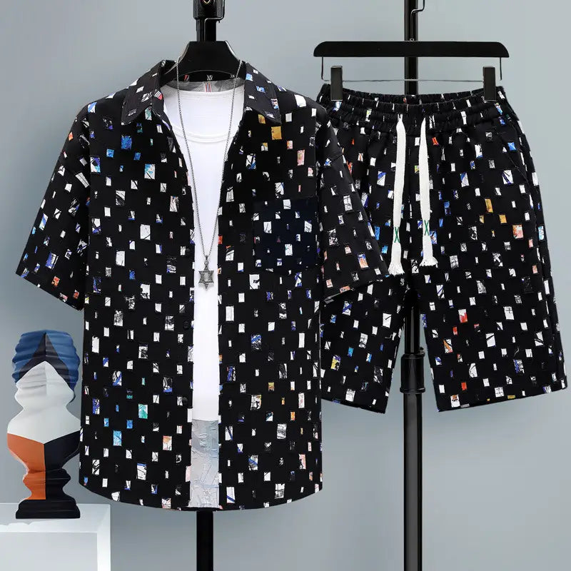 Men’s Short-sleeved Suit Youth Student Leisure Sports Cool Shorts Two-piece Set