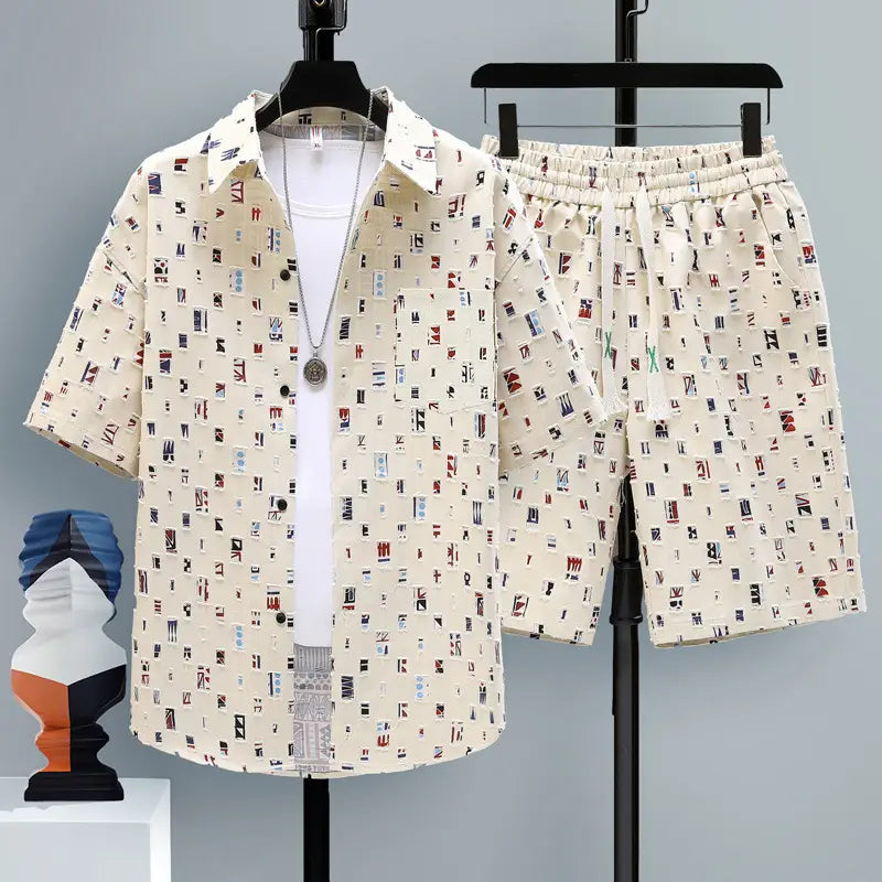 Men’s Short-sleeved Suit Youth Student Leisure Sports Cool Shorts Two-piece Set