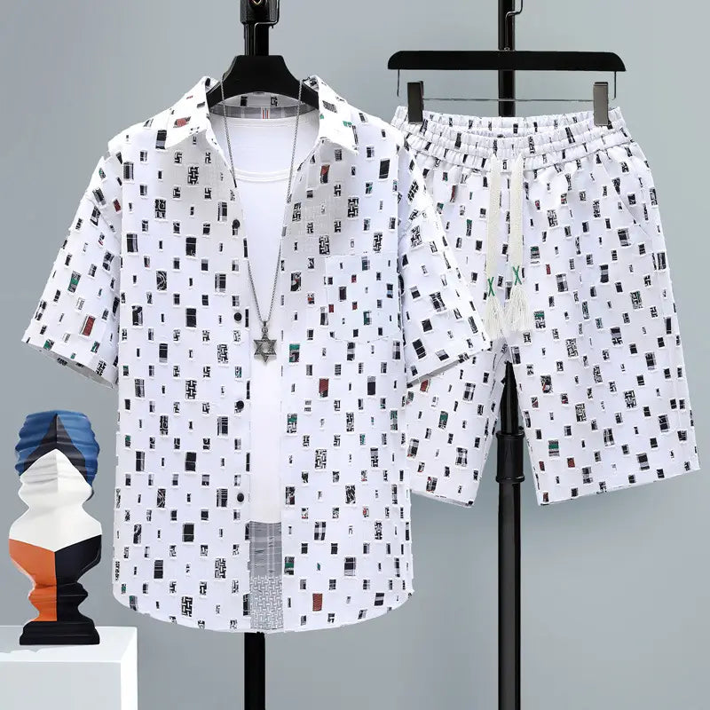 Men’s Short-sleeved Suit Youth Student Leisure Sports Cool Shorts Two-piece Set