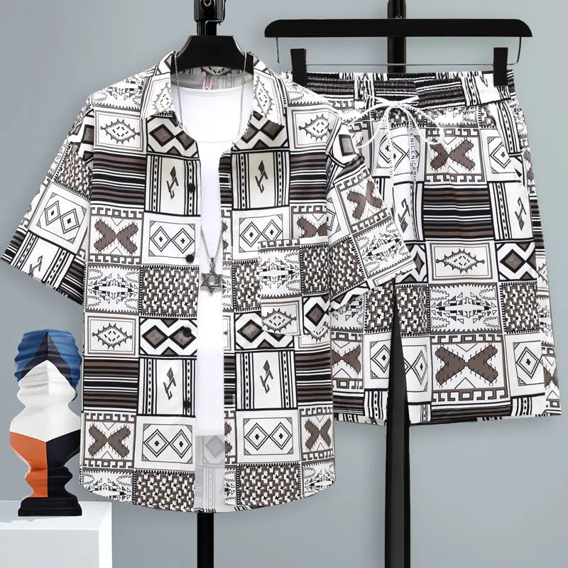 Men’s Short-sleeved Suit Youth Student Leisure Sports Cool Shorts Two-piece Set