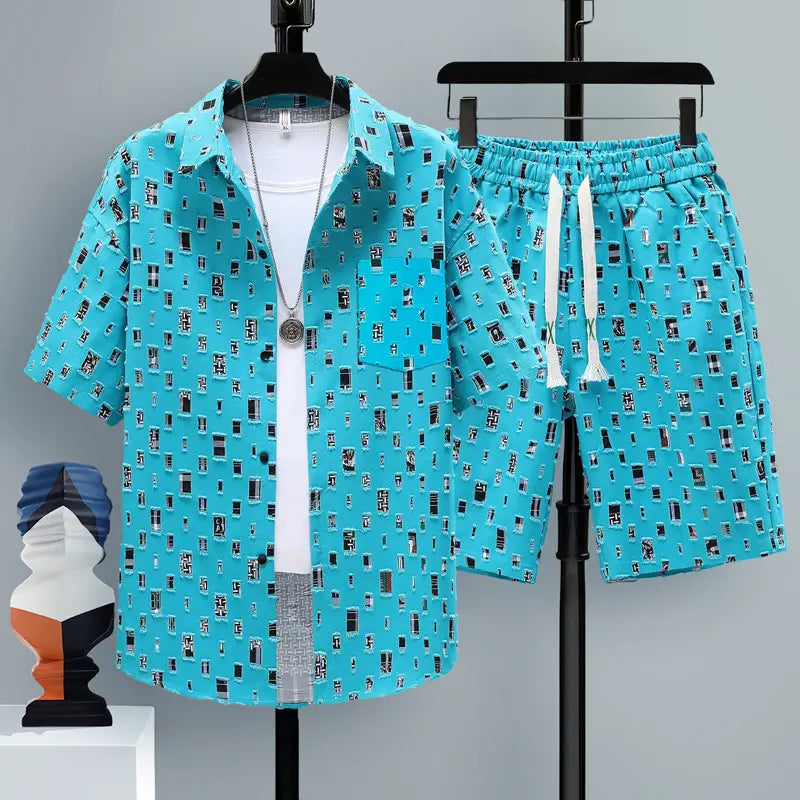 Men’s Short-sleeved Suit Youth Student Leisure Sports Cool Shorts Two-piece Set