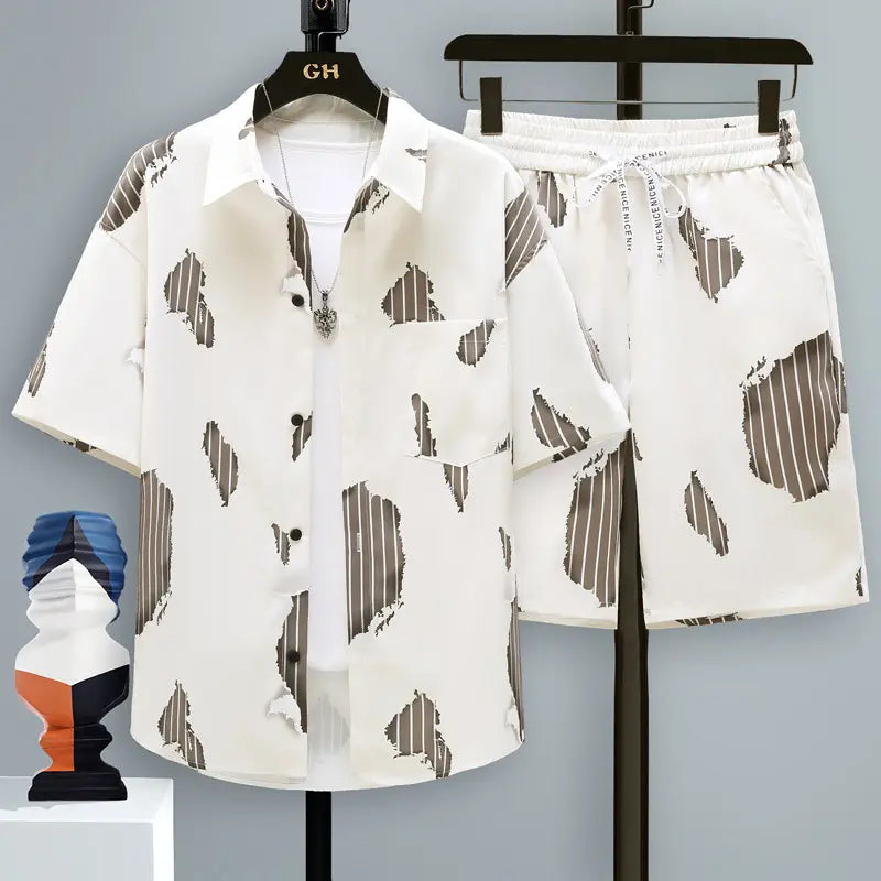 Men’s Short-sleeved Suit Youth Student Leisure Sports Cool Shorts Two-piece Set