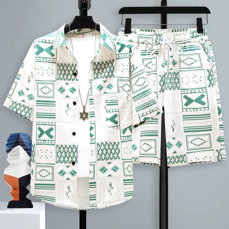 Men’s Short-sleeved Suit Youth Student Leisure Sports Cool Shorts Two-piece Set