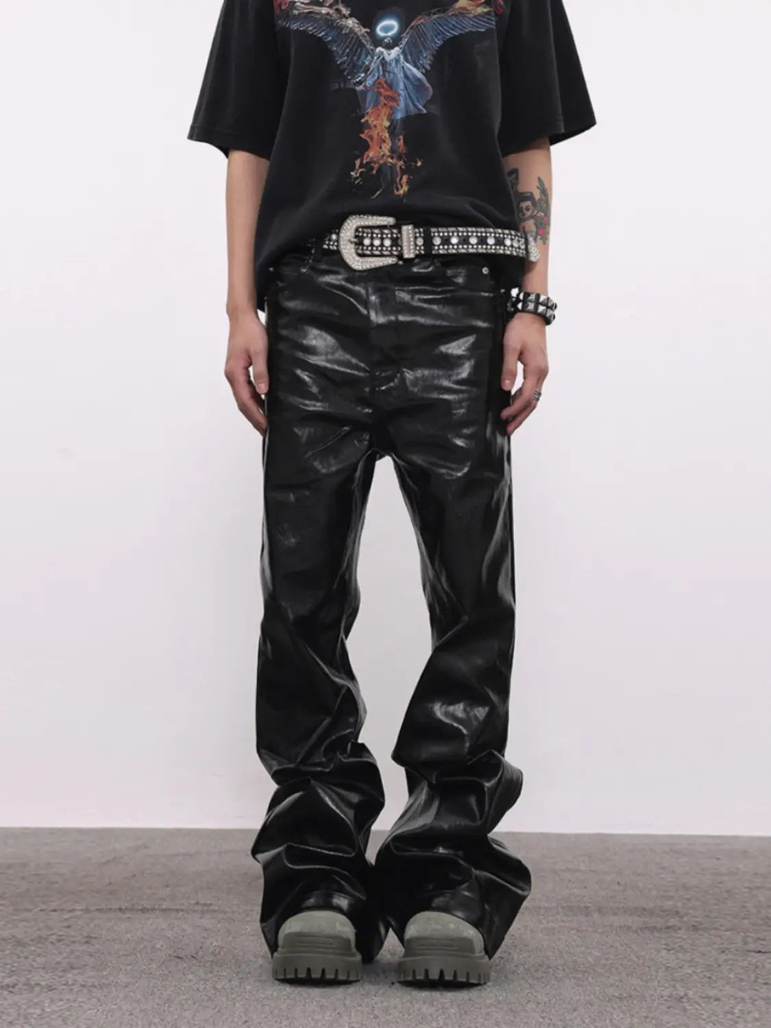 Coated Oil Wax Glossy Micro Flared Jeans