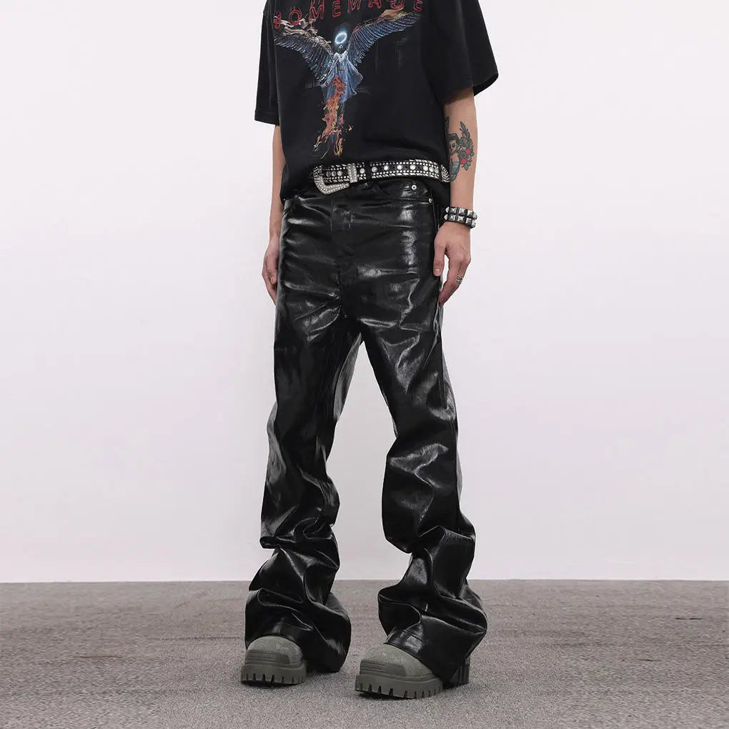 Coated Oil Wax Glossy Micro Flared Jeans