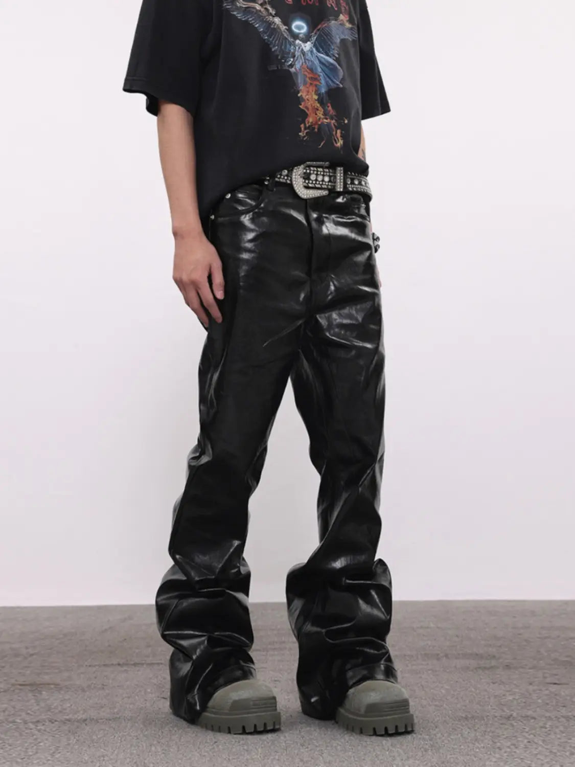 Coated Oil Wax Glossy Micro Flared Jeans