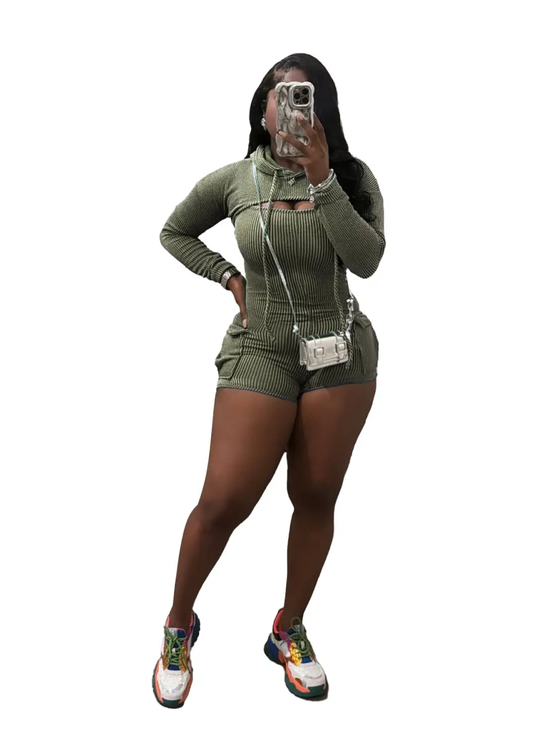 Women’s Wear Long Sleeve Hooded Solid Color Suspender Tight One-piece Shorts Two-piece Set