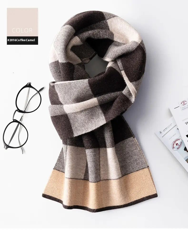 Wool Scarf Men’s Winter Plaid Double-sided Scarf