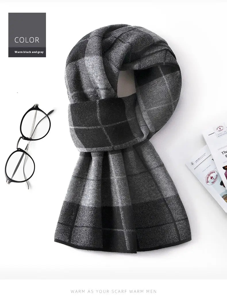 Wool Scarf Men’s Winter Plaid Double-sided Scarf