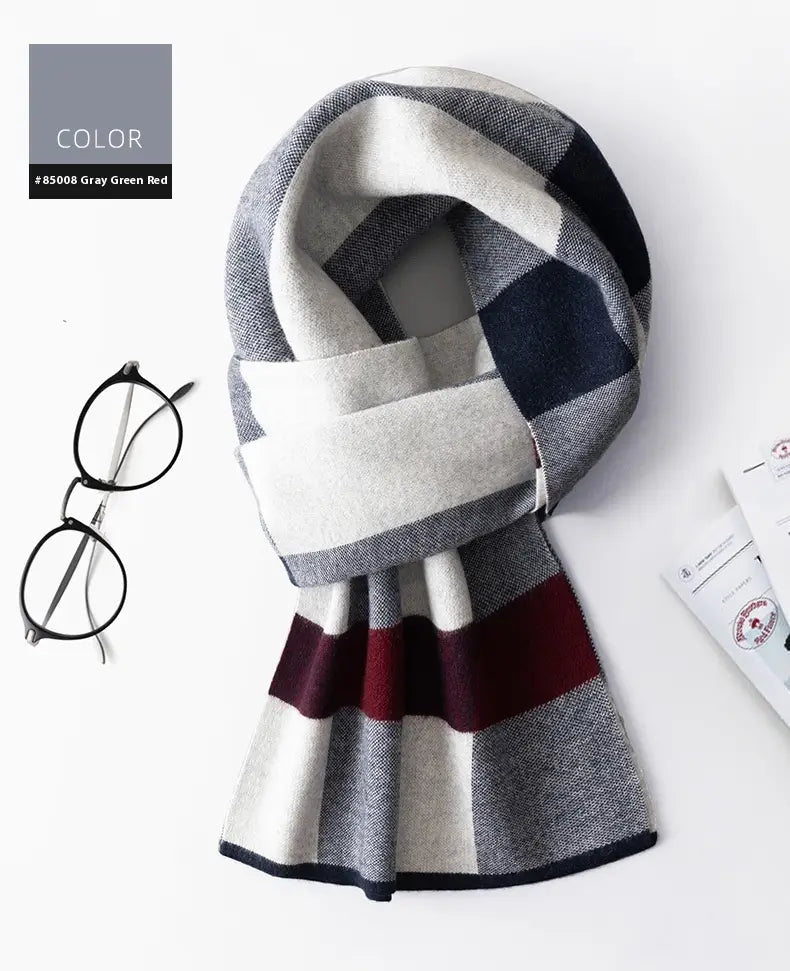Wool Scarf Men’s Winter Plaid Double-sided Scarf