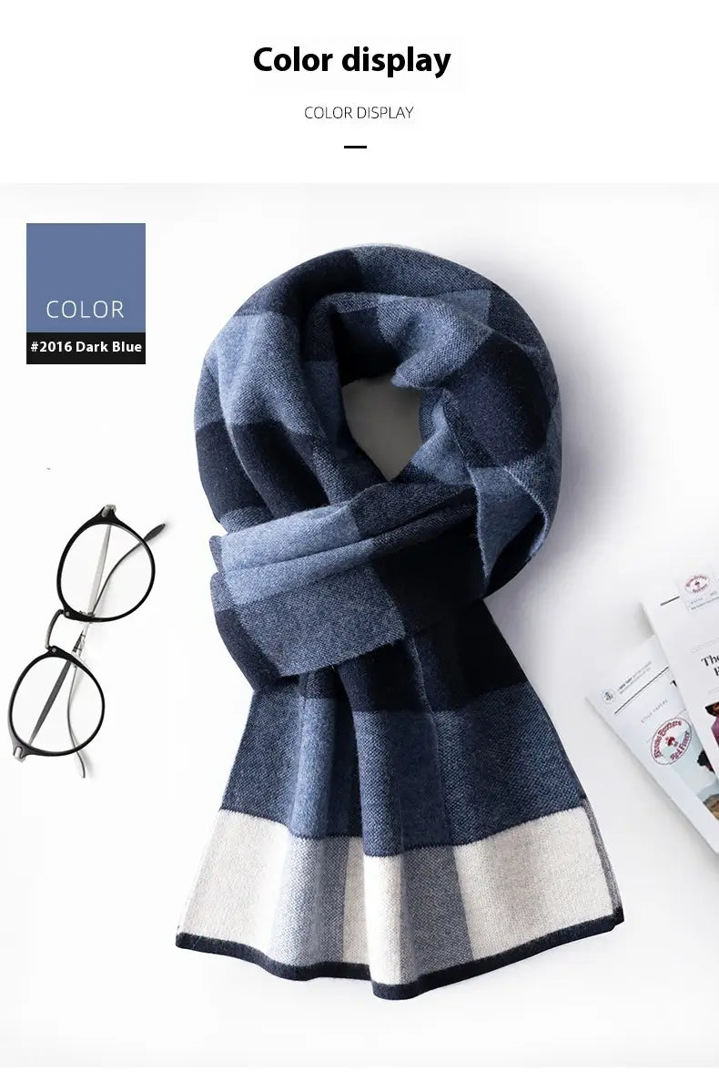 Wool Scarf Men’s Winter Plaid Double-sided Scarf