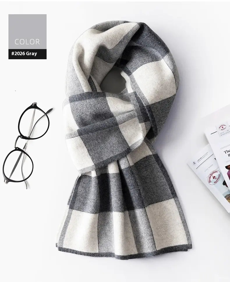 Wool Scarf Men’s Winter Plaid Double-sided Scarf