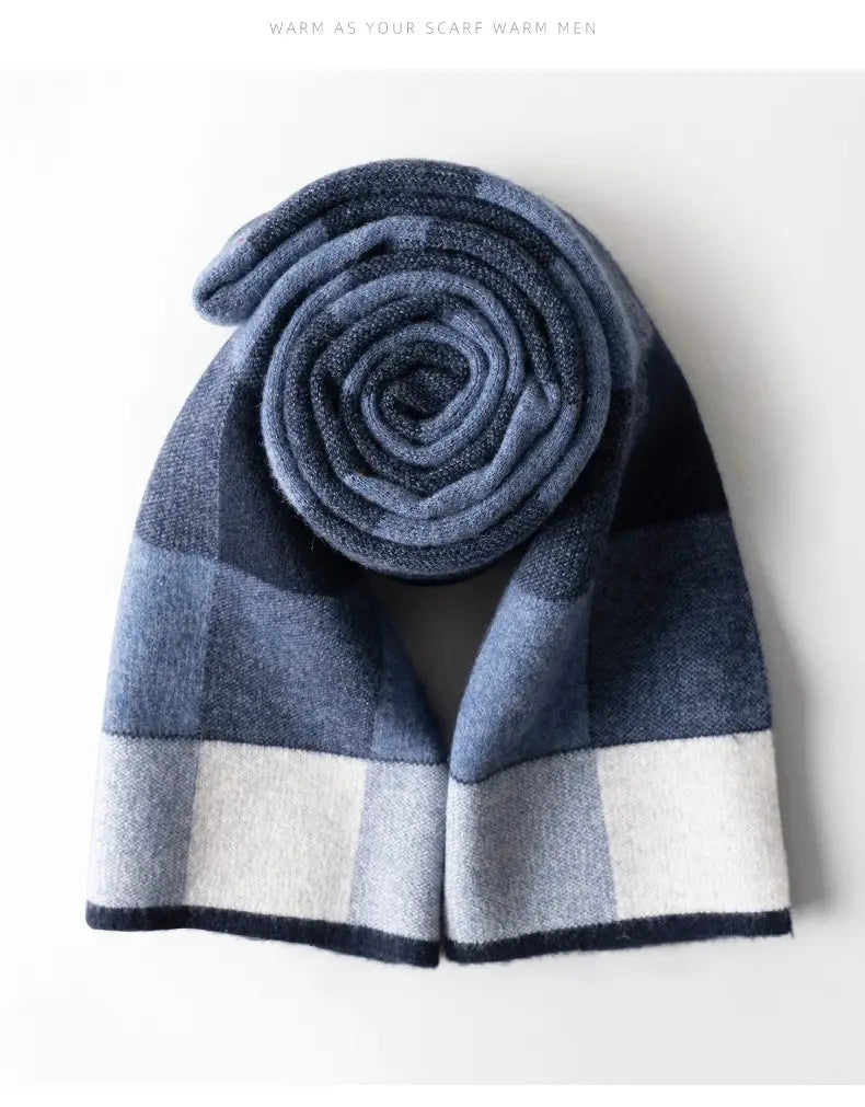 Wool Scarf Men’s Winter Plaid Double-sided Scarf