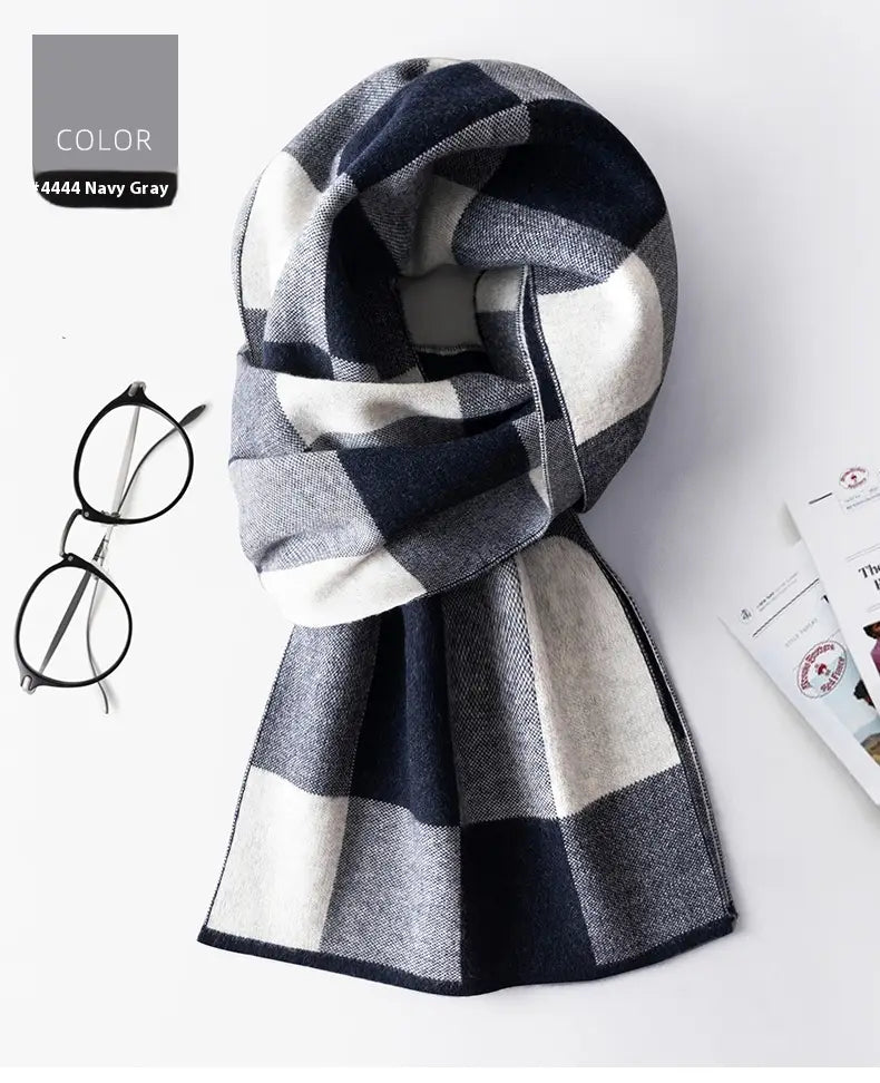 Wool Scarf Men’s Winter Plaid Double-sided Scarf