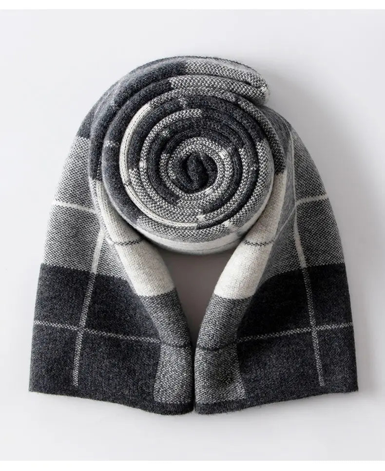 Wool Scarf Men’s Winter Plaid Double-sided Scarf