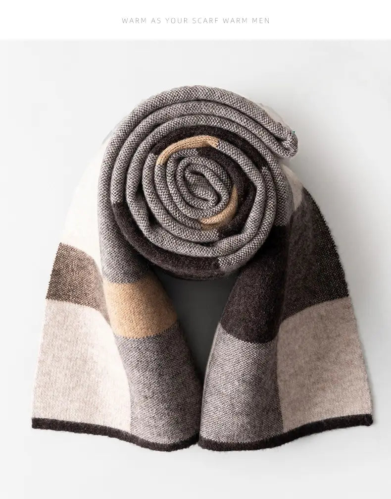 Wool Scarf Men’s Winter Plaid Double-sided Scarf