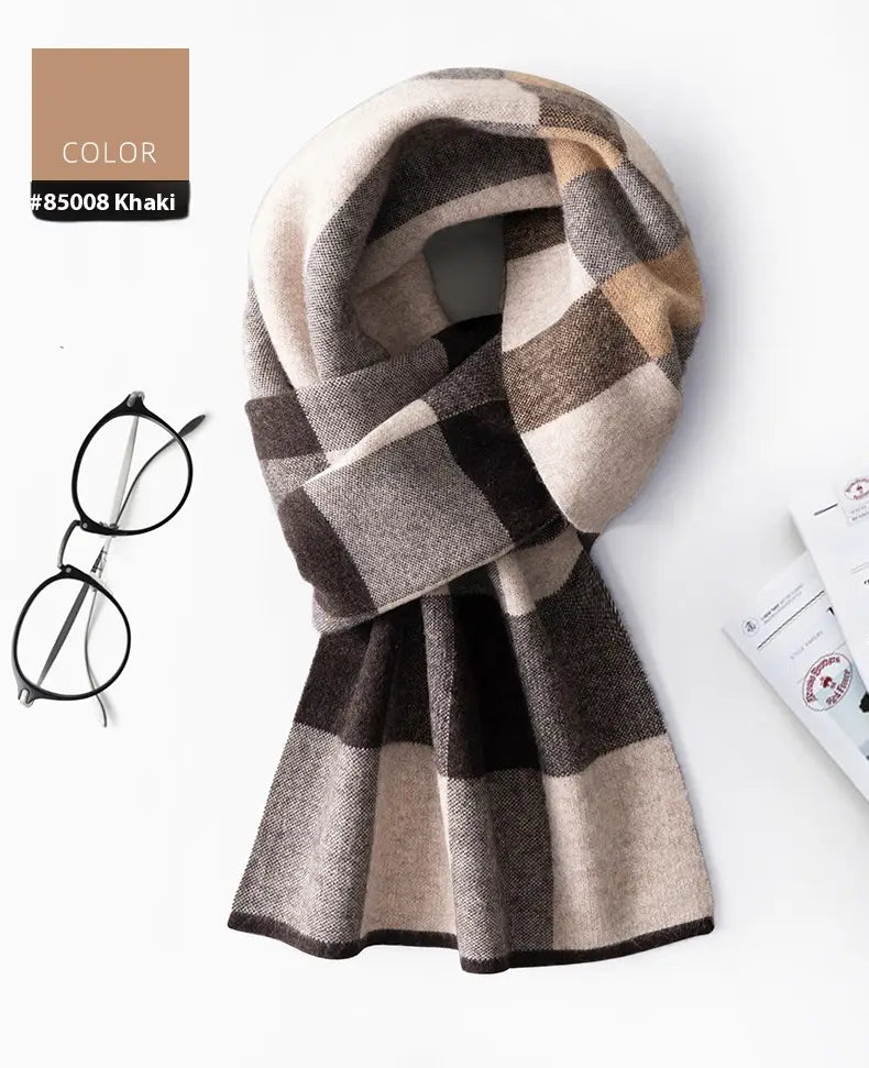 Wool Scarf Men’s Winter Plaid Double-sided Scarf