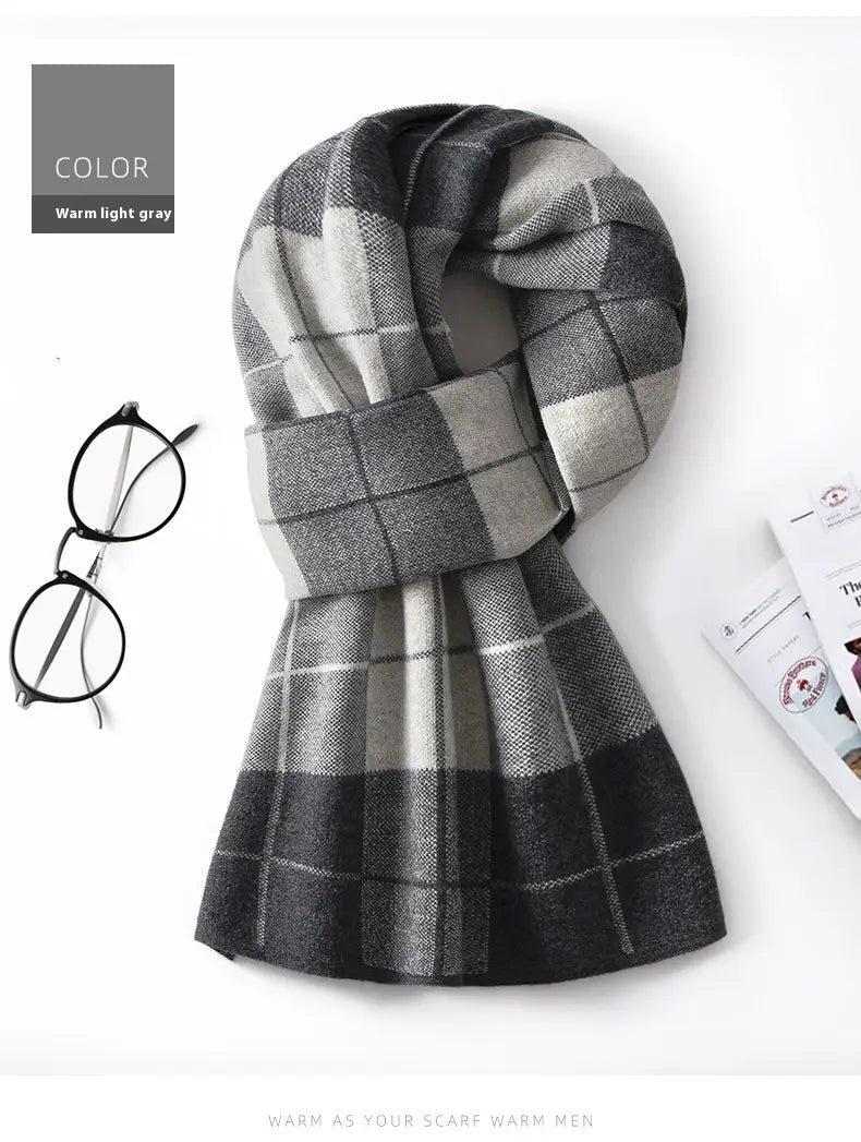Wool Scarf Men’s Winter Plaid Double-sided Scarf