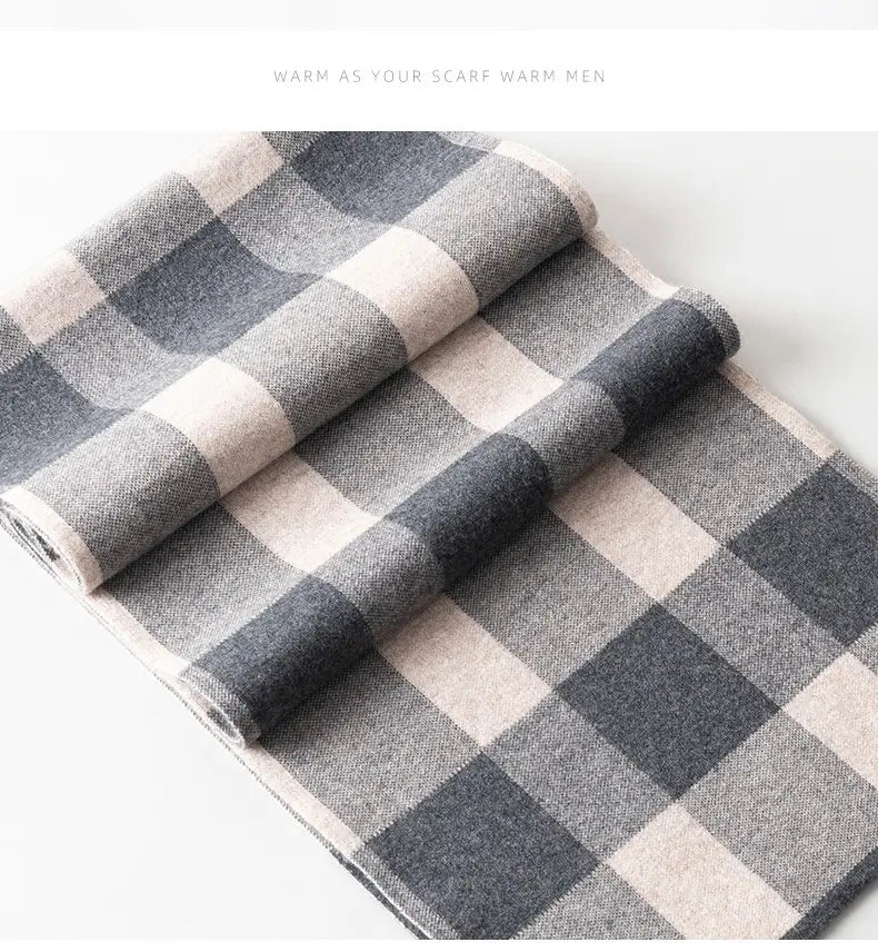 Wool Scarf Men’s Winter Plaid Double-sided Scarf