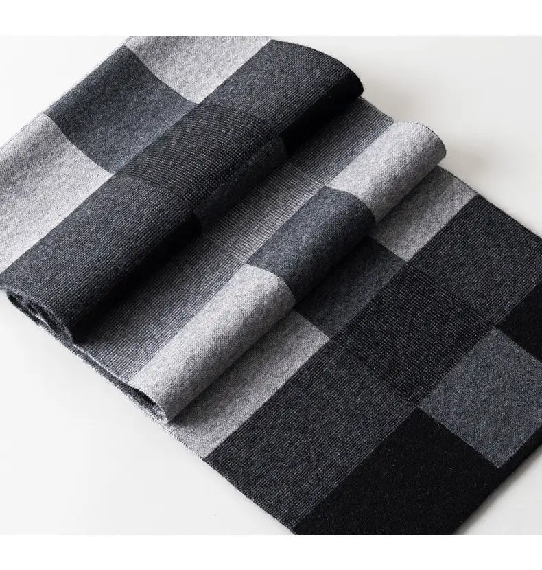 Wool Scarf Men’s Winter Plaid Double-sided Scarf