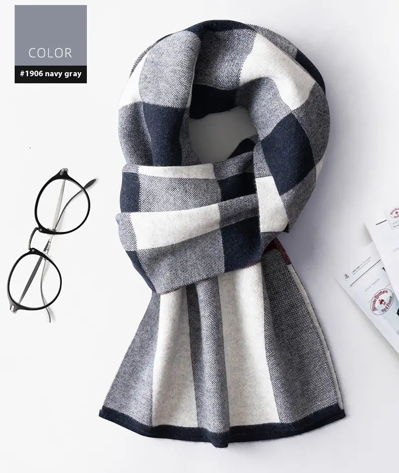 Wool Scarf Men’s Winter Plaid Double-sided Scarf