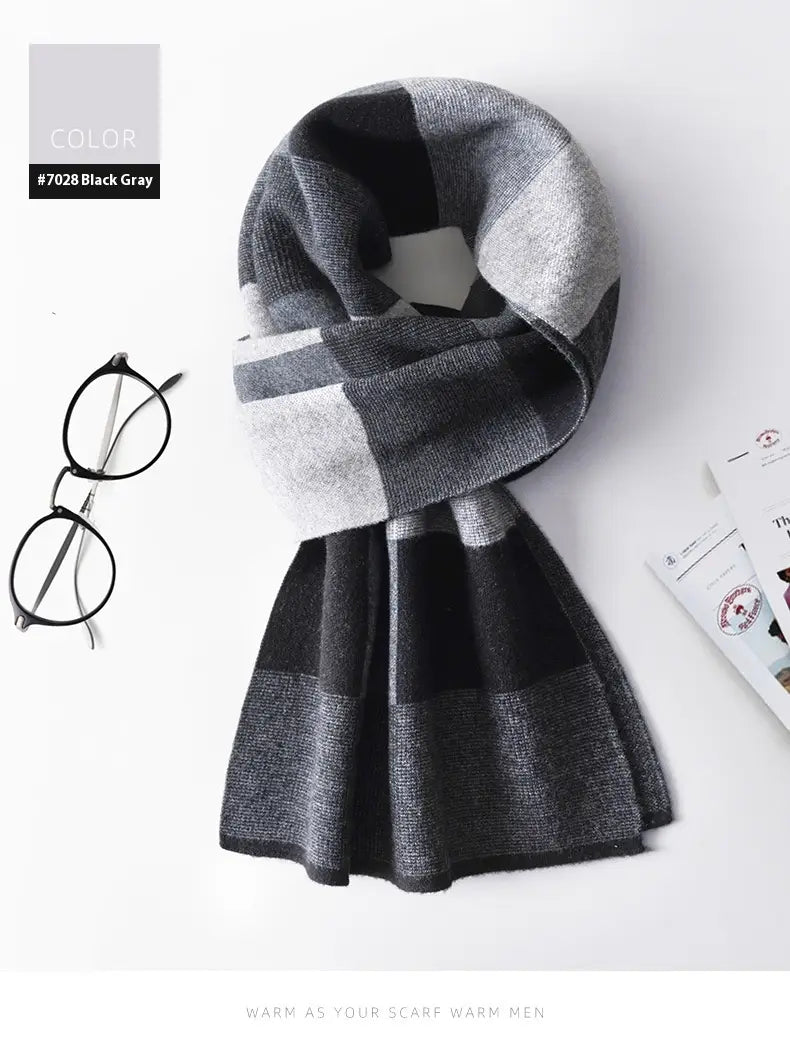 Wool Scarf Men’s Winter Plaid Double-sided Scarf