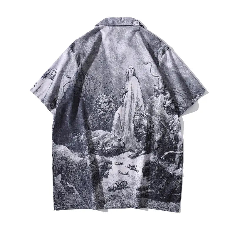 Japanese Short-sleeved Men’s Retro Ruan Shuai Seaside Flower Shirt