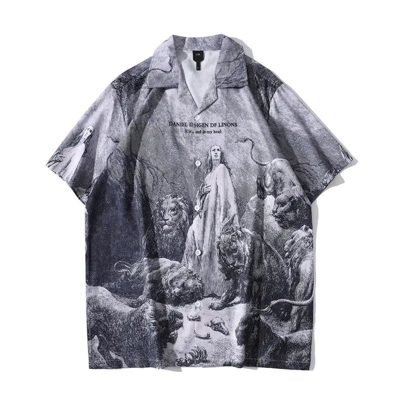 Japanese Short-sleeved Men’s Retro Ruan Shuai Seaside Flower Shirt