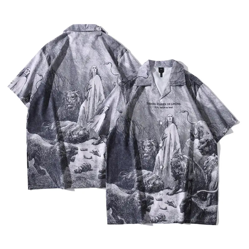Japanese Short-sleeved Men’s Retro Ruan Shuai Seaside Flower Shirt