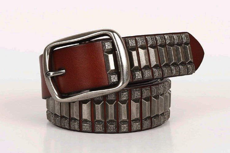 First Layer Cowhide Niche Pagoda Decorative Rivets Street Punk Belt