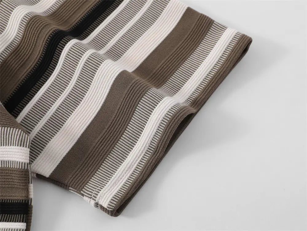 Retro Loose Striped Short-sleeved Polo Shirt For Men