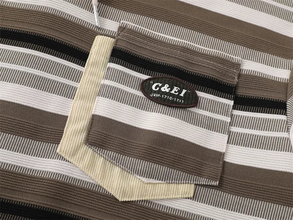 Retro Loose Striped Short-sleeved Polo Shirt For Men