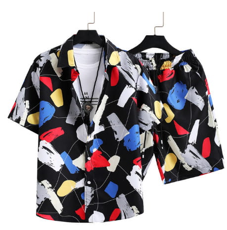 Men’s Casual Suit 3D Digital Printing Short Sleeve Shirt Hawaii Suit