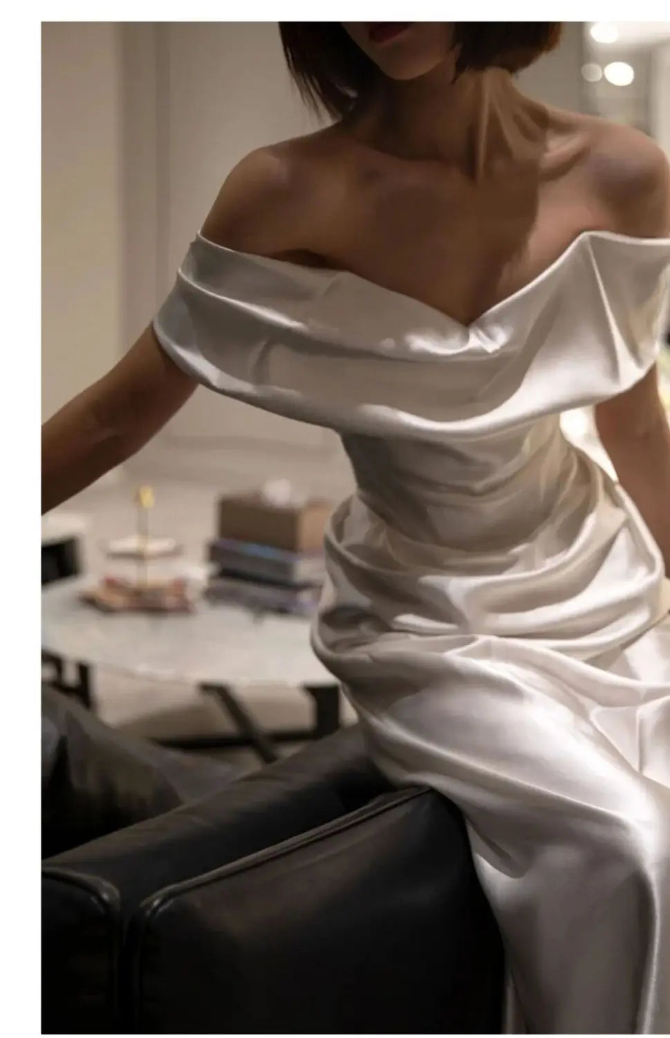 French White Off-shoulder Light Wedding Dress