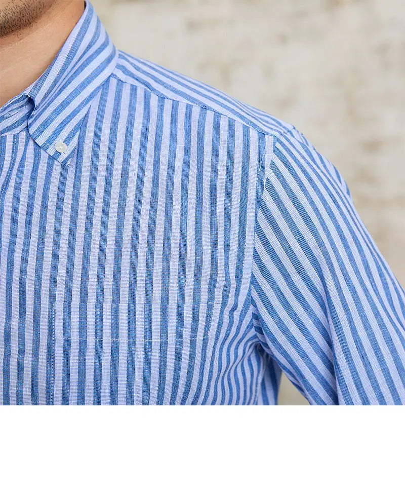 Petty Bourgeoisie Striped Gentry Dress Cotton Linen Long Sleeved Shirt