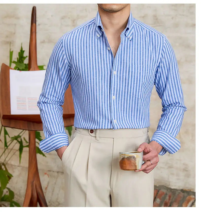 Petty Bourgeoisie Striped Gentry Dress Cotton Linen Long Sleeved Shirt
